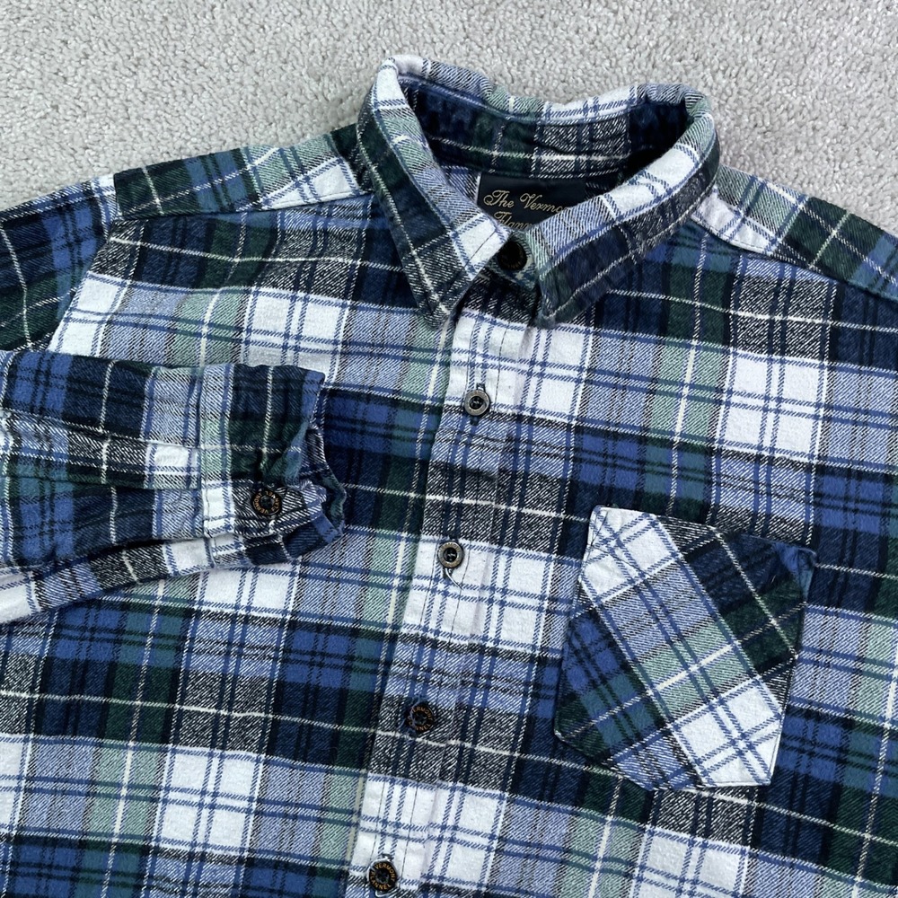 Vermont Flannel Co Shirt Womens Medium Blue Green Plaid Button Up Made in USA